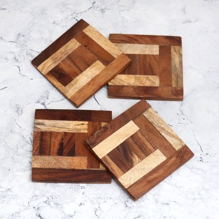 Handcrafted Modern Wooden Coasters for Decor - Pack of 4